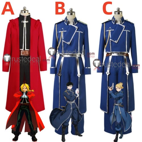 Full Metal Alchemist Edward Elric Roy Mustang Riza Hawkeye Red Blue Military Cosplay Costume