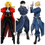 Full Metal Alchemist Edward Elric Roy Mustang Riza Hawkeye Red Blue Military Cosplay Costume