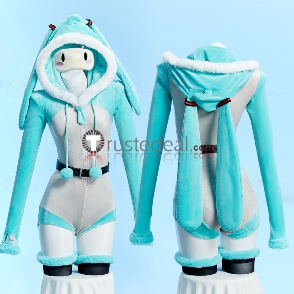 Vocaloid Miku Gijinka Cute Bunny Fluffy Hoodie Claw Blue Cosplay Costume