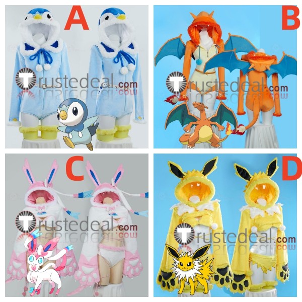 Gijinka Piplup Charizard Sylveon Jolteon Blue Orange White Yellow Fluffy Hoodie Claw Cosplay Costumes