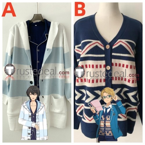 Ensemble Stars Ritsu Sakuma Makoto Yuuki Sweater Coat Cardigan White Blue Cosplay Costume