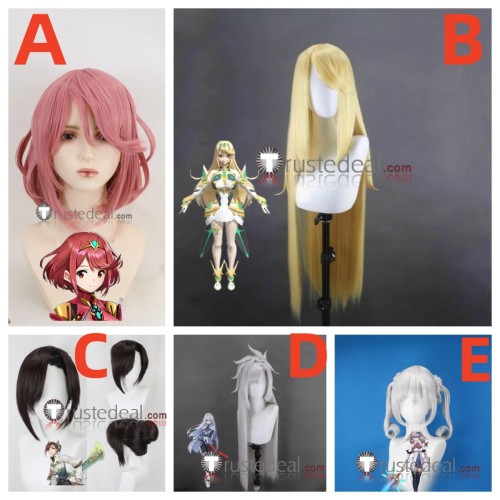 Xenoblade Chronicles 2 Mythra Pyra Hikari Alexandria A Melia Golden Blonde Pink Grey Black Styled Cosplay Wig