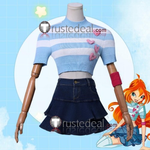 Winx Club Bloom Casual Outfit Daily Sweater Denim Skirt Cosplay Costume