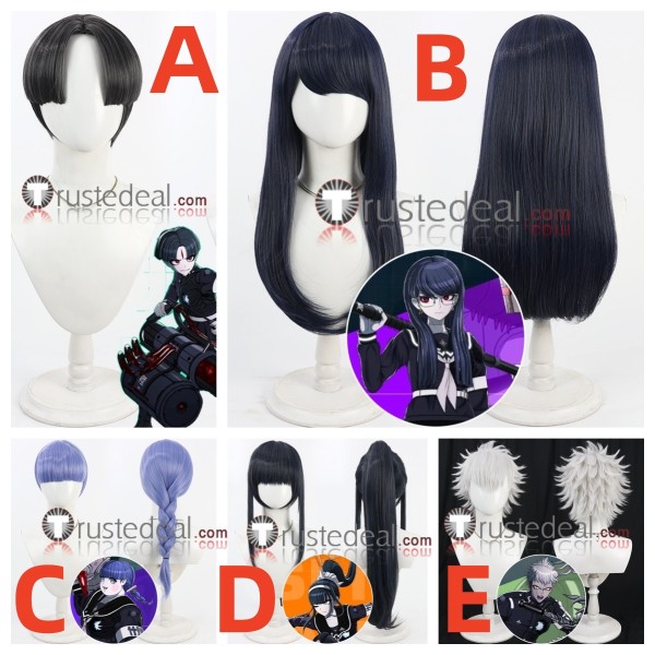 The Hundred Line Last Defense Academy Gaku Maruko Hiruko Shizuhara Moko Mojiro Takemaru Yakushiji Black Blue Grey Cosplay Wig