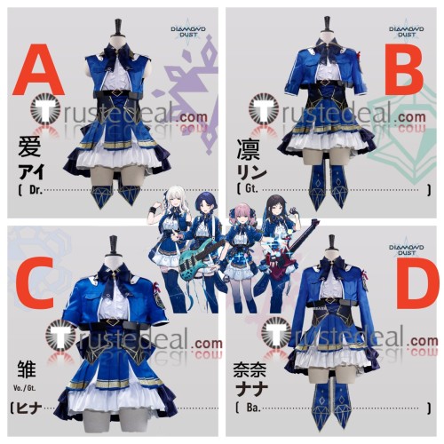 Girls Band Cry Diamond Dust Ai Rin Hina Nana Performance Blue Cosplay  Costume