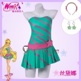 Winx Club Stella Casual Outfit Daily Green Dress Cosplay Costume