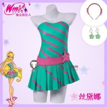 Winx Club Stella Casual Outfit Daily Green Dress Cosplay Costume