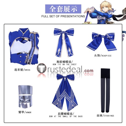Honkai Star Rail Fate Stay Night Collaboration Saber Blue Dress Cosplay Costume