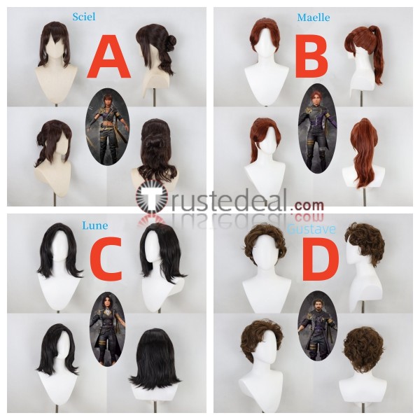 Clair Obscur Expedition 33 Sciel Maelle Lune Gustave Brown Red Black Styled Cosplay Wig