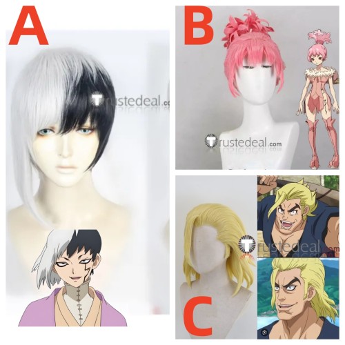 Dr. Stone Homura Momiji Gen Asagiri Magma Silver White Black Pink Blonde Cosplay Wigs