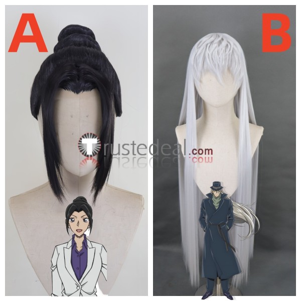 Detective Conan Black Organization Gin Yui Uehara Black Silver White Styled Cosplay Wigs