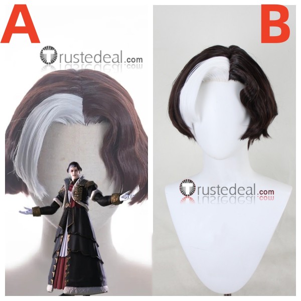 Final Fantasy XIV Emet-Selch Solus zos Galvus Hades Brown Silver Styled Cosplay Wig