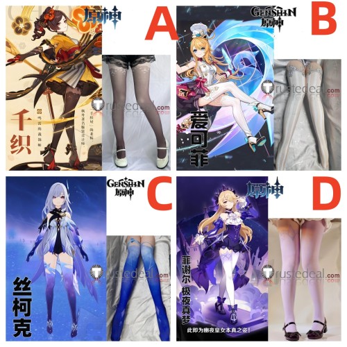 Genshin Impact Chiori Escoffier Skirk Fischl Printed Tights Socks Leggings Stockings Black Blue Cosplay Accessories