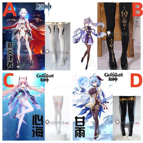 Genshin Impact Xinyan Keqing Sangonomiya Kokomi Ganyu Printed Tights Socks Leggings Stockings Cosplay Accessories