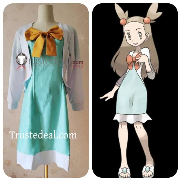 Pokemon Gold and Silver Diamond and Pearl Jasmine White Green Sundress Cosplay Costume