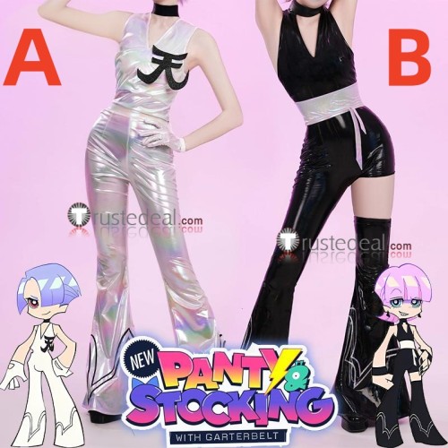 Panty Stocking with Garterbelt Polyester Polyurethane‌ Silver Black Cosplay Costume