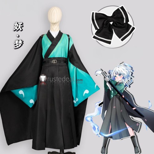 Touhou Project Touhou Hero of Ice Fairy Konpaku Youmu Black Kimono Cosplay Costume