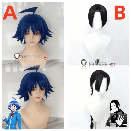 Mairimashita Iruma kun Iruma Suzuki Atri Blue Black Styled Cosplay Wig