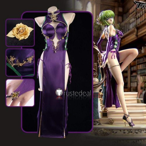 Code Geass C.C. Purple Cheongsam Cosplay Costume