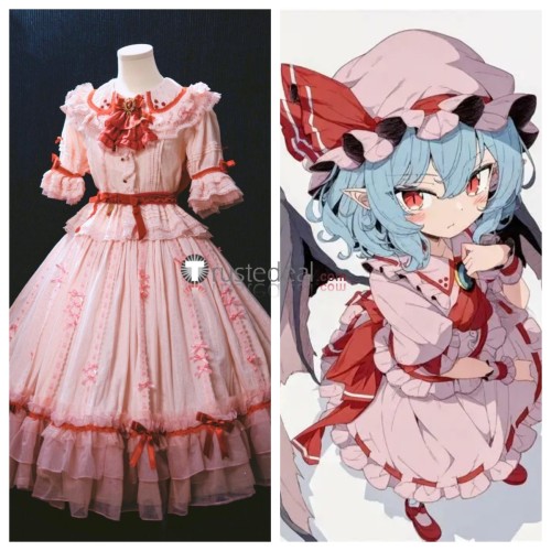 Touhou Project Remilia Scarlet Lolita Pink Dress Cosplay Costume 2