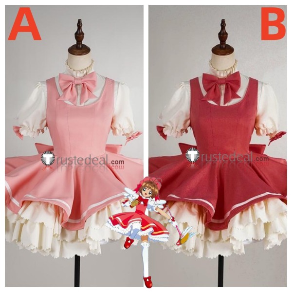 Cardcaptor Sakura OP Sakura Kinomoto Battle Red Pink Lolita Dress Cosplay Costume
