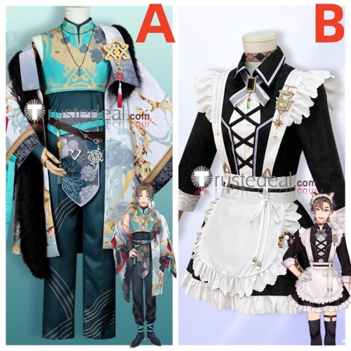 NU Carnival SSR Eiden Ink Stained Gold Sweet Heartbeat Maid Cosplay Costume