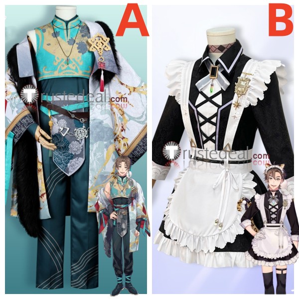 NU Carnival SSR Eiden Ink Stained Gold Sweet Heartbeat Maid Cosplay Costume