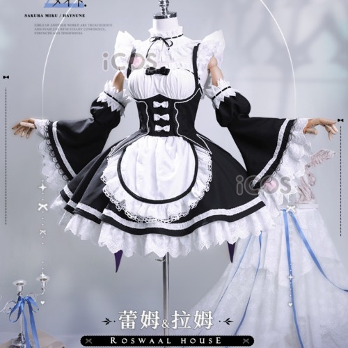 ICOS Re Zero Kara Hajimeru Isekai Seikatsu Twins Rem Ram Lolita Maid Cosplay Costume