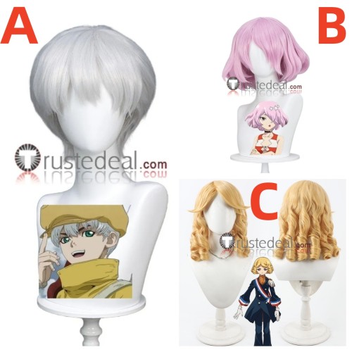 Dr. Stone Ukyo Saionji Luna Wright Francois Grey Pink Blonde Cosplay Wigs
