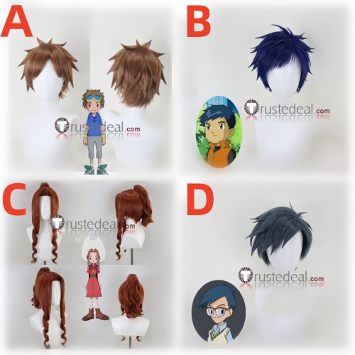 Digimon Tamers Matsuda Takato Lee Jianliang Adventure Mimi Tachikawa Kido Joe Brown Blue Styled Cosplay Wig