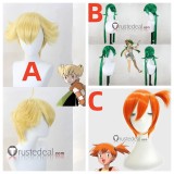 Pokemon Barry Mallow Misty Blonde Green Orange Styled Cosplay Wig