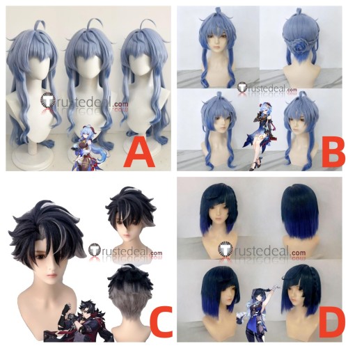 Genshin Impact Ganyu Wriothesley Yelan Blue Black Styled Cosplay Wig