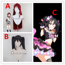 Love Live SR Cheerleader Cat Twin Tail Nico Yazawa Black Ponytails Riko Sakurauchi Red Styled Cosplay Wig