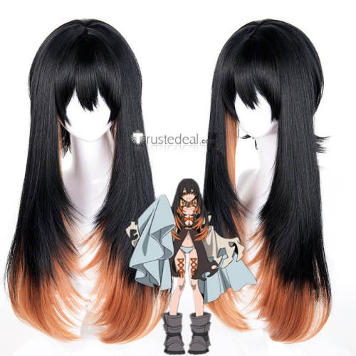 Gachiakuta Amo Empool Black Orange Styled Cosplay Wig 70cm