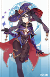 Genshin Impact Pact of Stars and Moon Mona Purple Amber Brown Styled Ponytails Cosplay Wig