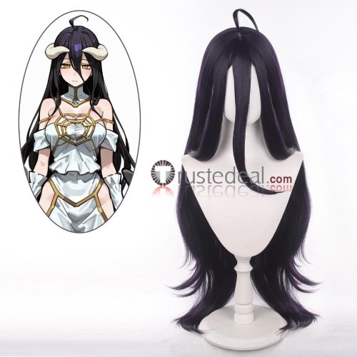Overlord Albedo Long Black Purple Cosplay Wig 100cm and Horns