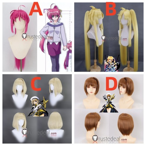Magical Girl Lyrical Nanoha Signum Pink Ponytail Fate Testarossa Hayate Yagami Blonde Brown Styled Cosplay Wig