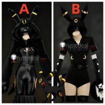Pokemon Gijinka Umbreon Black Fluffy Hoodie Claw Bodysuit Cosplay Costume