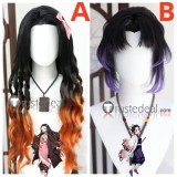 Kimetsu no Yaiba Nezuko Kamado Shinobu Kocho Black Highlight Brown Purple Styled Cosplay Wig