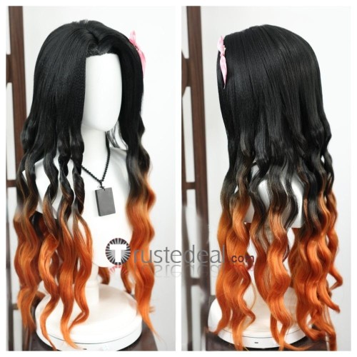 Kimetsu no Yaiba Nezuko Kamado Shinobu Kocho Black Highlight Brown Purple Styled Cosplay Wig