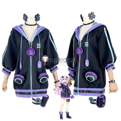 Hyperdimension Neptunia Neptune Purple Black Overcoat Cosplay Costume