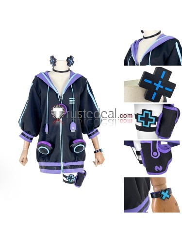 Hyperdimension Neptunia Neptune Purple Black Overcoat Cosplay Costume