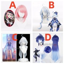 Genshin Impact Charlotte Furina Focalors Flins Silver Blue Pink Cosplay Wig