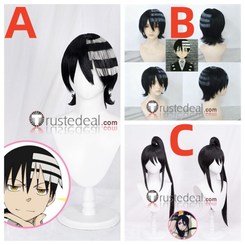 Soul Eater Death the Kid Tsubaki Nakatsukasa Black Styled Cosplay Wig