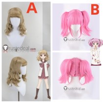 YuruYuri Sakurako Ohmuro Chinatsu Brown Yoshikawa Pink Ponytails Cosplay Wigs