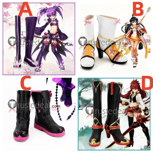 Elsword Aisha Sakra Devanam Add Mad Paradox Path Elesis Purple White Black Cosplay Shoes Boots