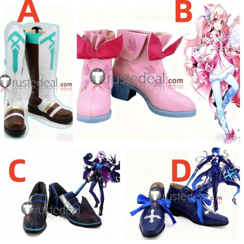 Elsword Ain Laby Ciel Male Dreadlord Ciel Royal Guard Blue Pink White Cosplay Shoes Boots