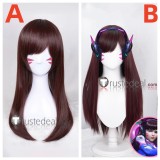 Overwatch DVA Long Brown Maroon Cosplay Wig