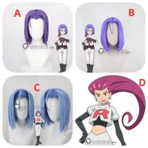 Pokemon Team Rocket James Jessie Pink Purple Blue Styled Cosplay Wig