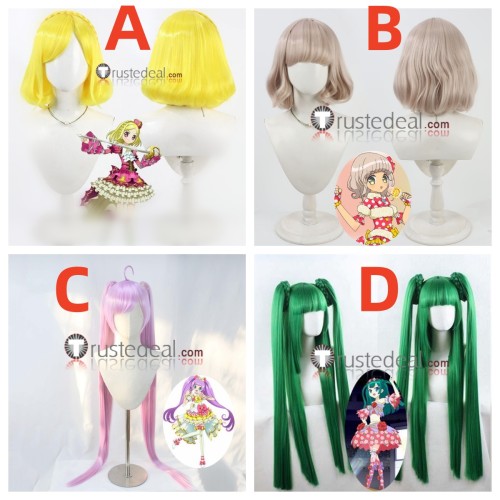 Prism Paradise PriPara Fuwari Midorikaze Pepper Taiyo Laala Manaka Chili Tsukikawa Yellow Brown Purple Green Styled Cosplay Wig